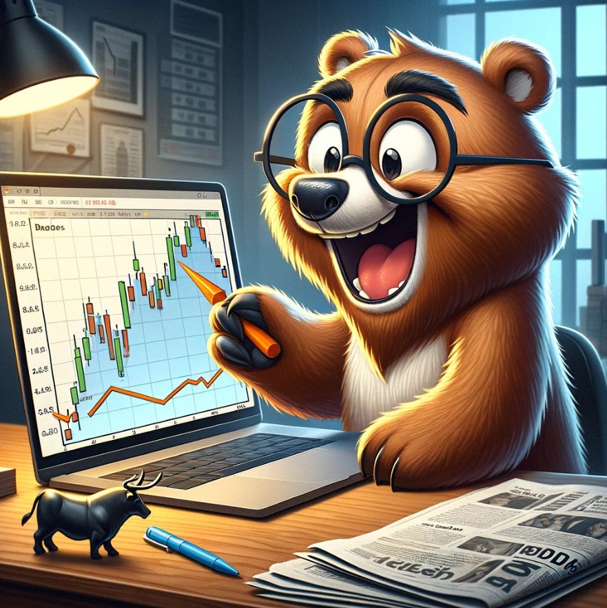 A bear excited because he found a stock to short. 