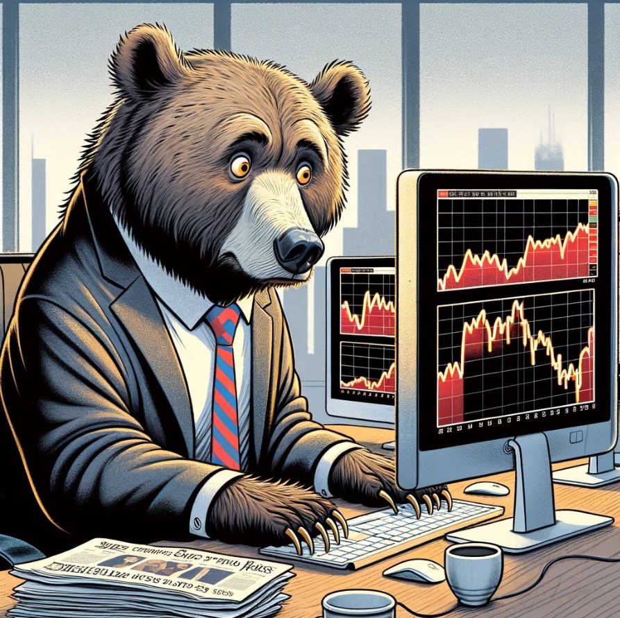 A bear waiting for stocks to go down. 