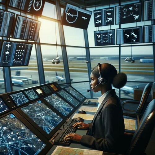 An black lady air traffic controller. 