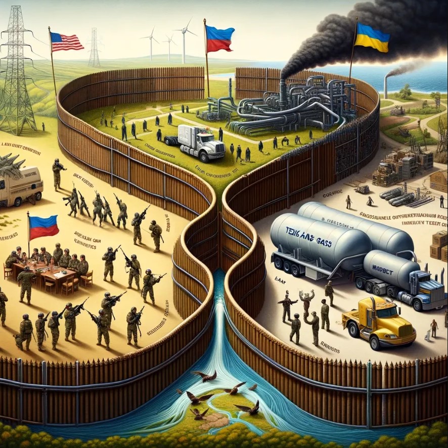 An allegorical illustration of the connections between Texas and Ukraine. 
