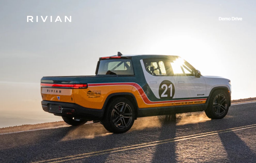 A Rivian pickup truck. 