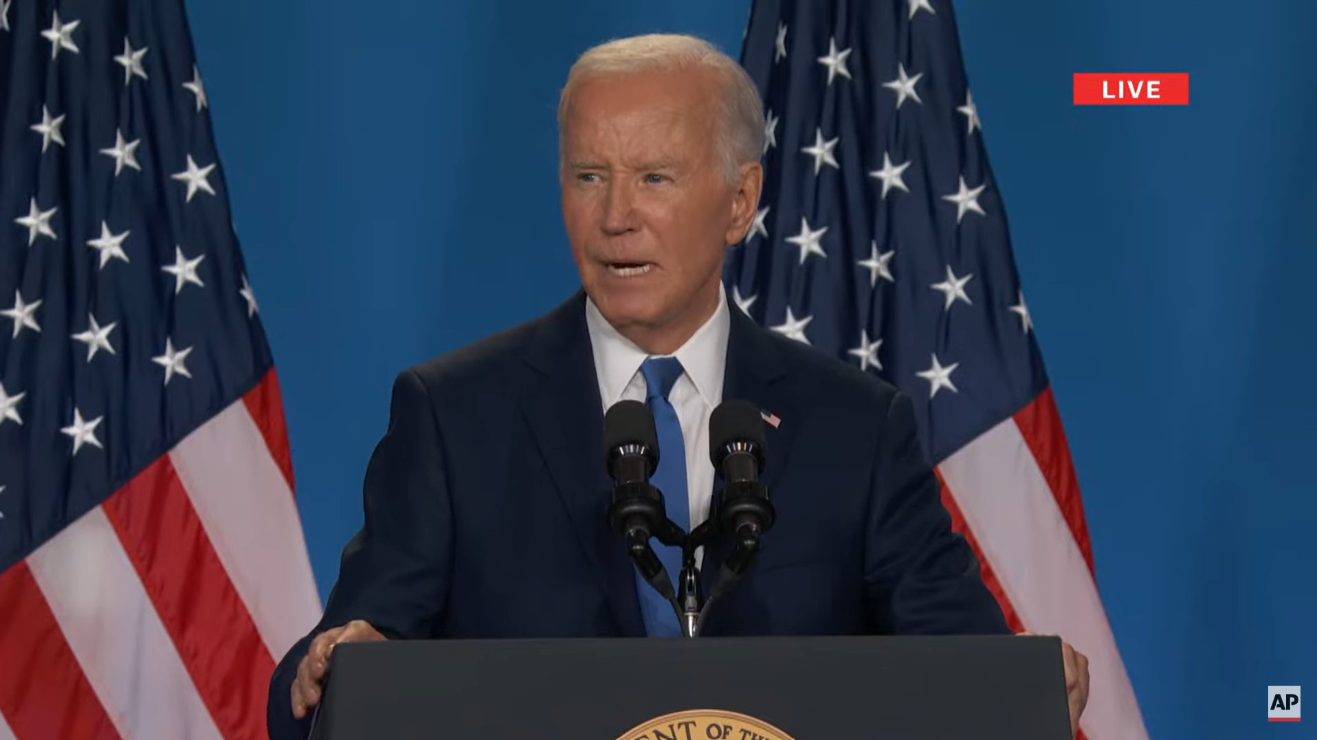 Biden speaking at the NATO press conference.