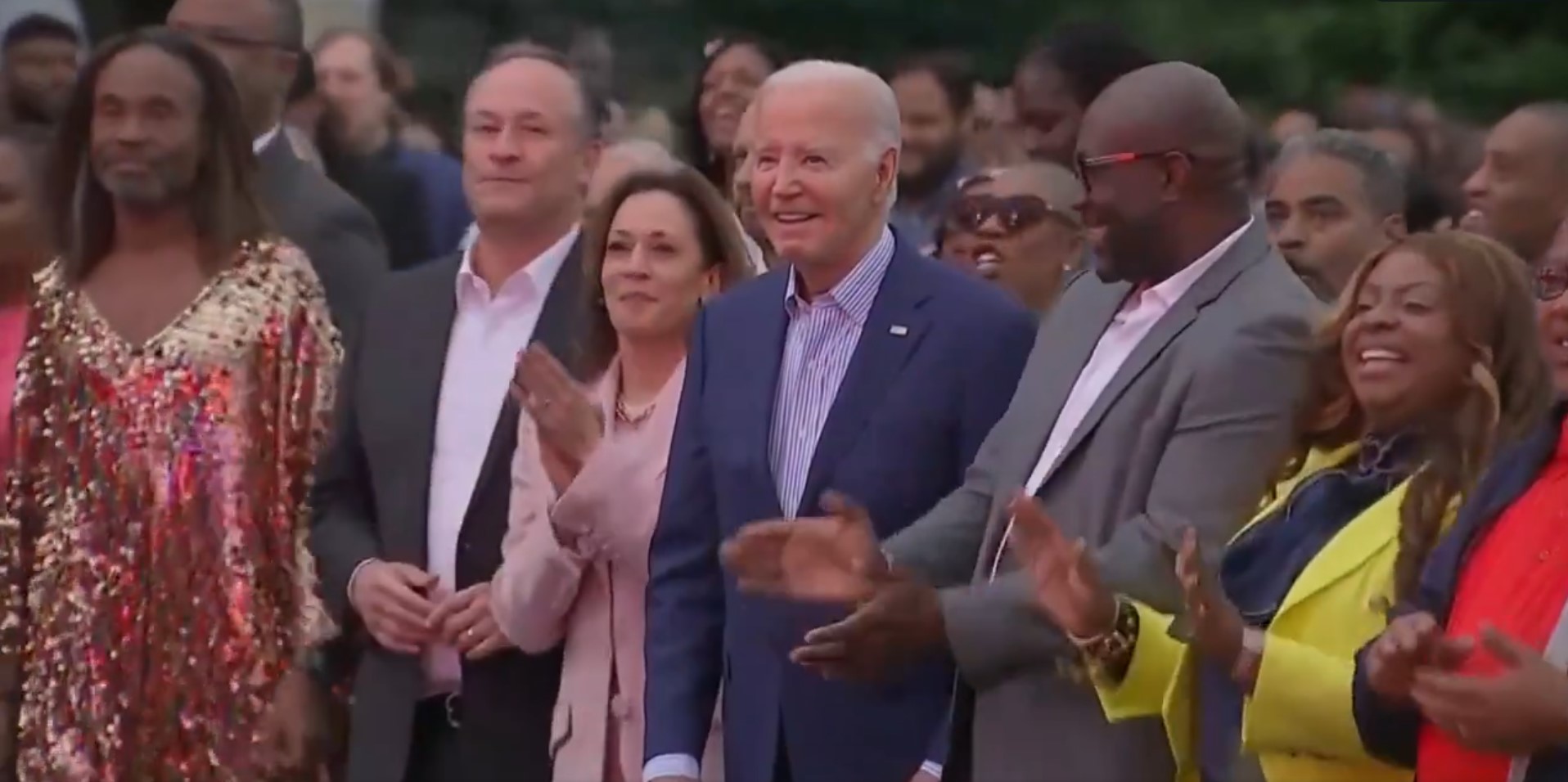 Joe Biden stairing into the middle distance at a Juneteenth event last month