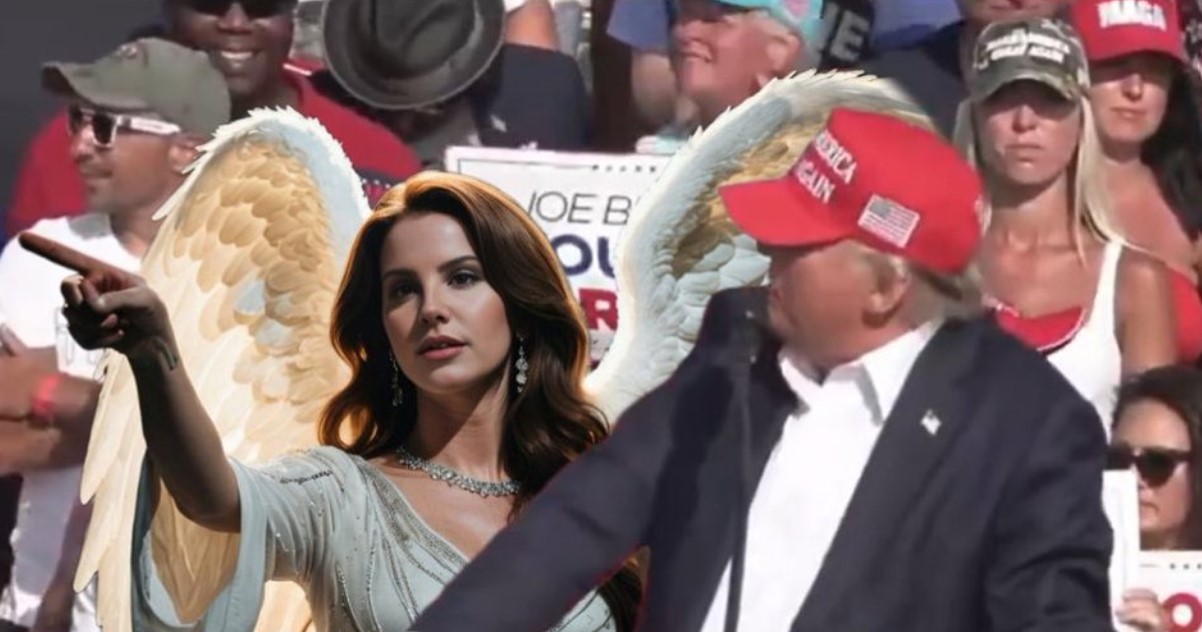 Trump and an angel who looks like Lana Del Rey