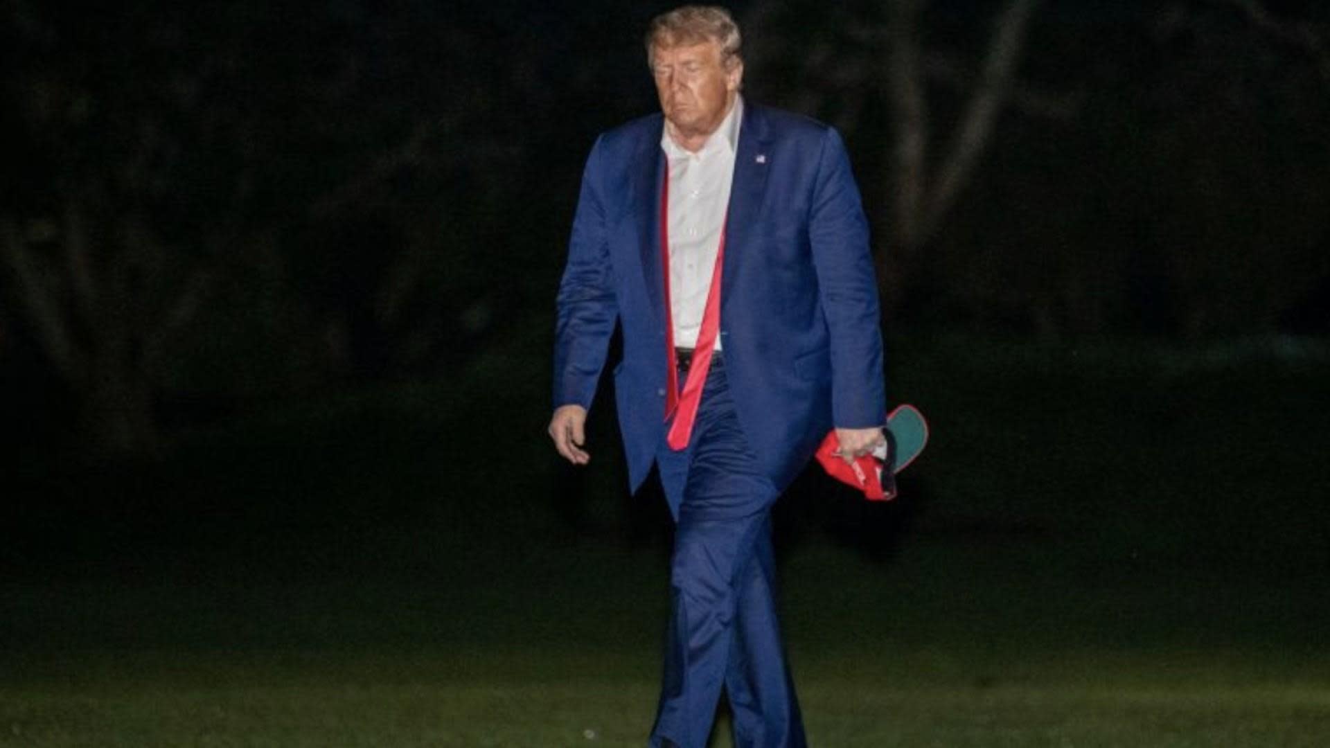 Trump returning from a rally during his 2020 campaign. 