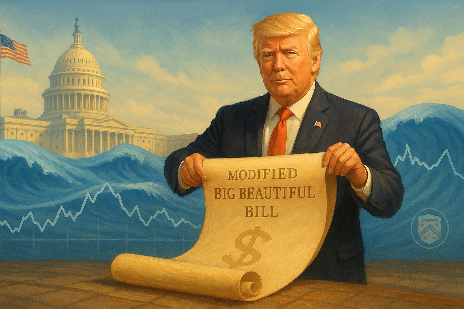 Trump holding a copy of his modified Big Beautiful Bill