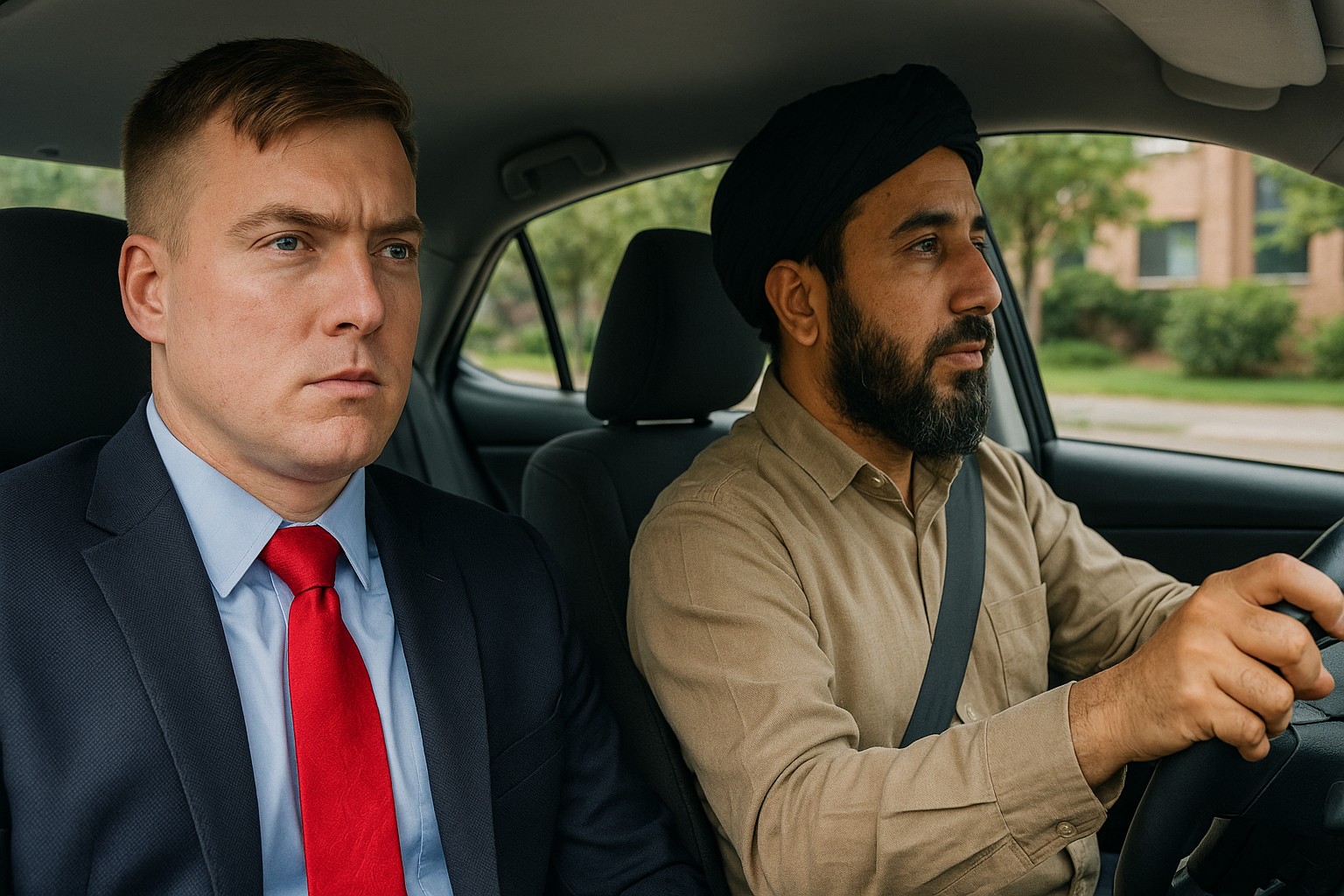 An AI's conception of Josiah Lippincott and an Afghan Uber driver. 