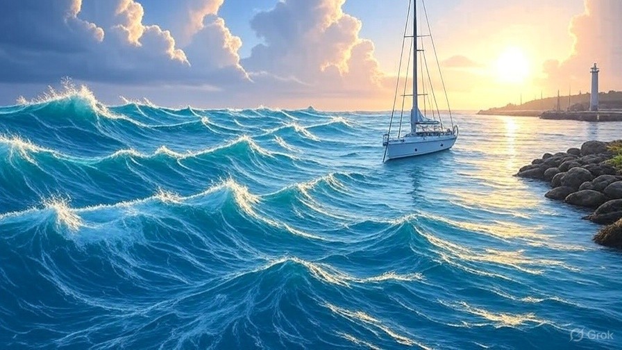 A sailboat safe from the storm. 