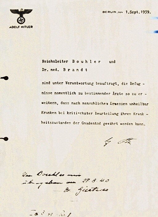 Hitler's written authorization of the T-4 killing program