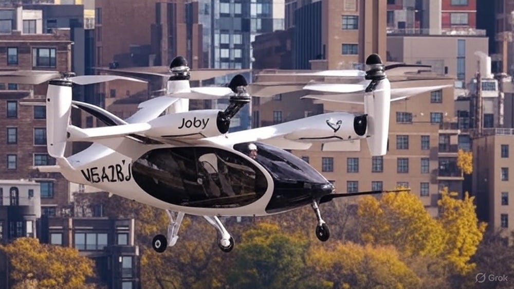 A Joby aircraft flying over Manhattan