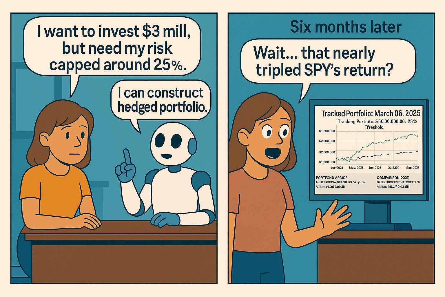 A woman and her robot financial advisor. 