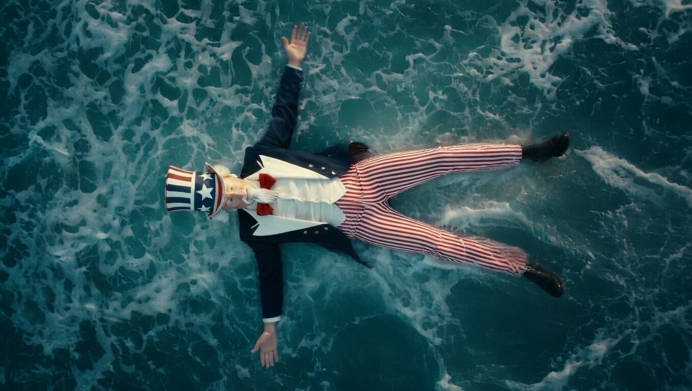 Uncle Sam floating on his back in the Gulf of Oman.