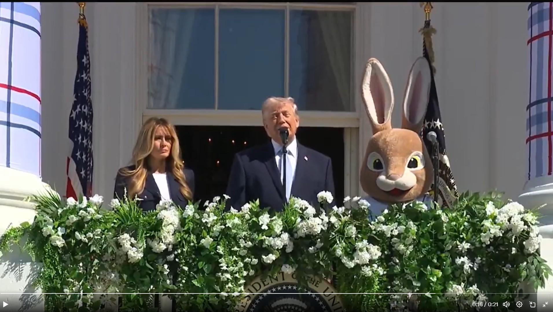 First Lady Melania Trump, President Trump, and the Easter Bunny. 