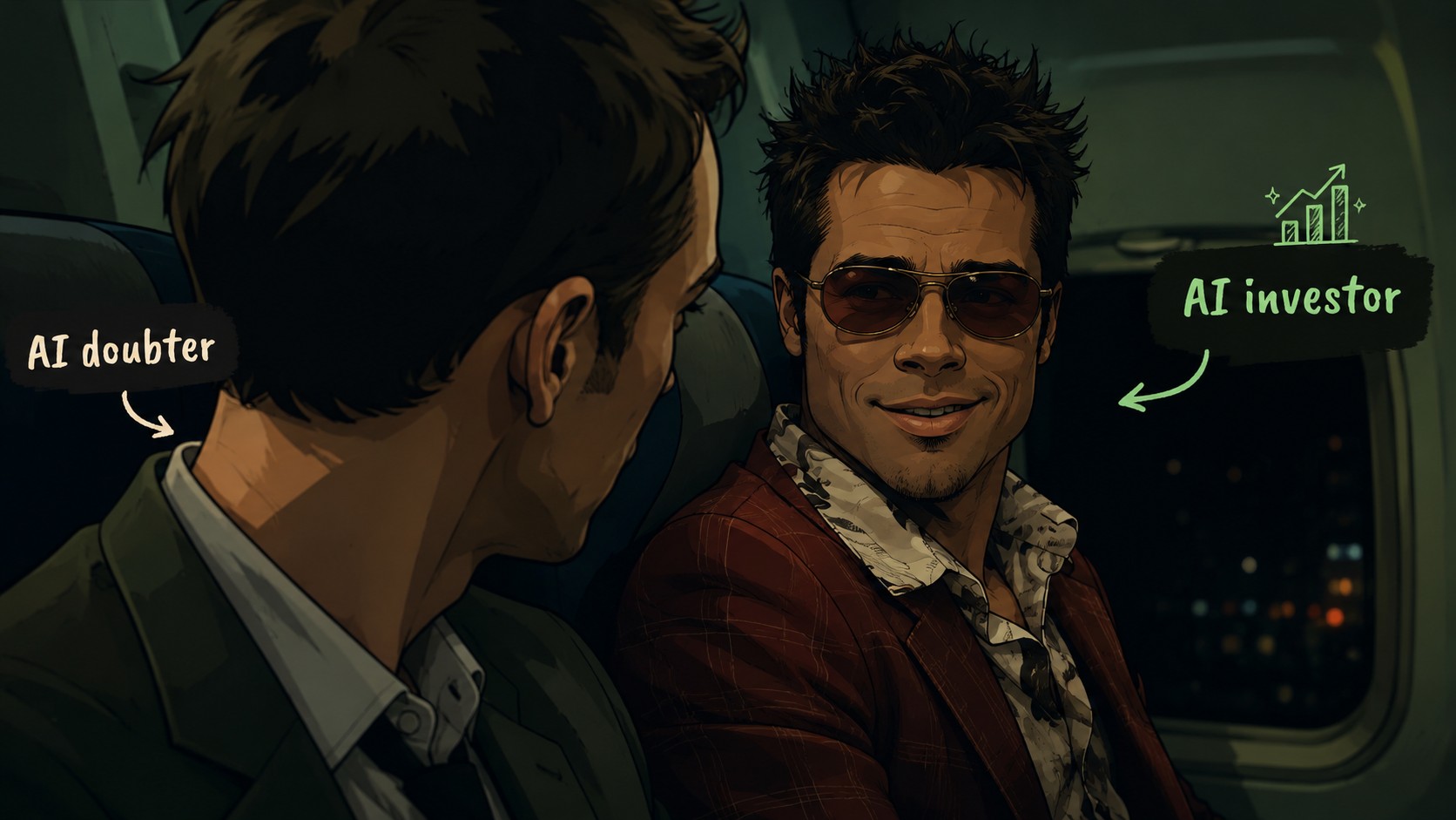Tyler Durden as an AI investor and Jack as an AI doubter.