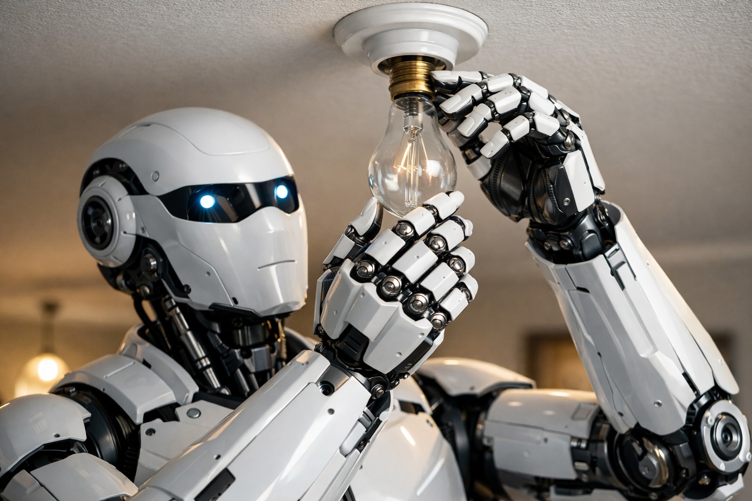 Robot screwing in a lightbulb. 