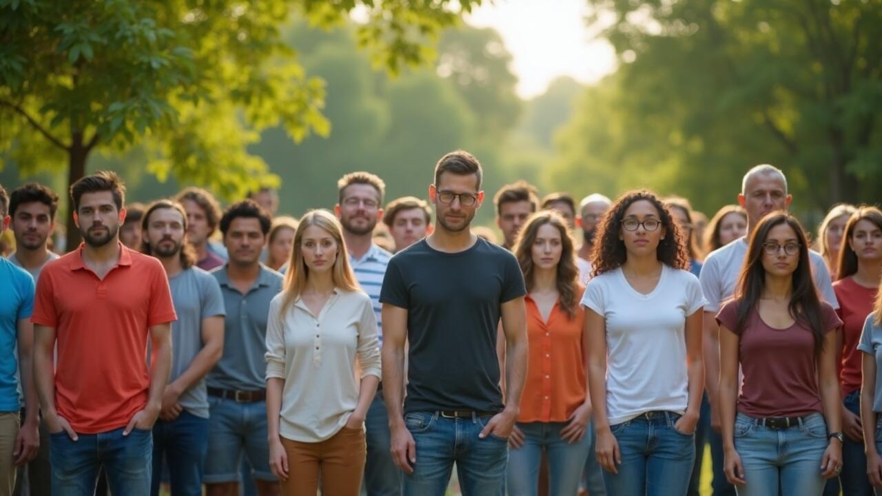 Group of casually dressed men and women standing in a park