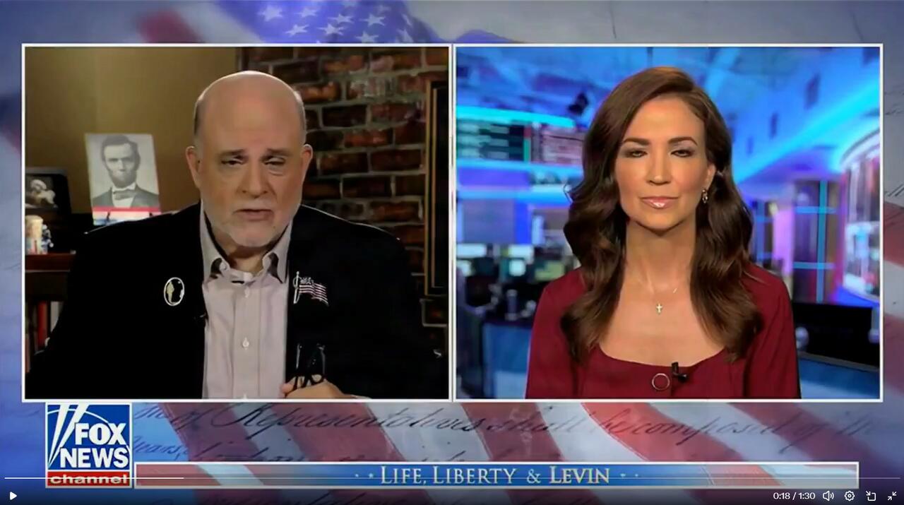 Screen capture from Rebeccah L. Heinrichs' appearance on Mark Levin's show.