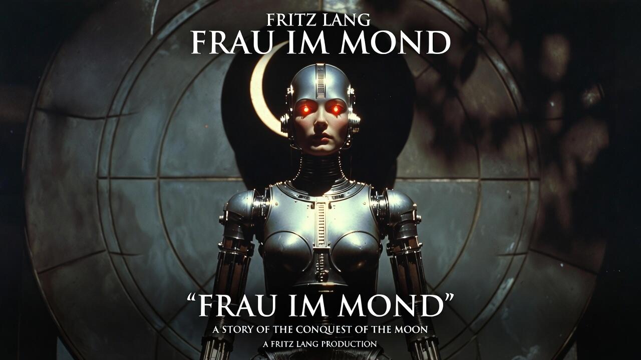Grok's take on a movie poster for Fritz Lang's Frau Im Mond (Woman in the moon) if the woman was a robot.
