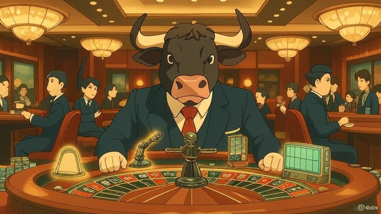 A bull playing roulette. 