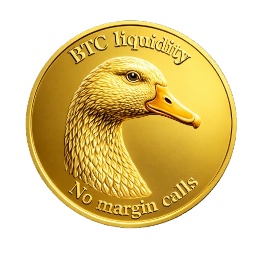 Gold coin with a Goose on it.  Around the outside reads: BTC Liqudity - No margin calls