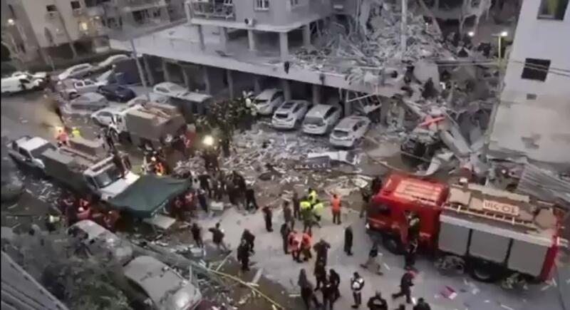 The aftermath of an Iranian missile strike in Bat Yam, Israel.