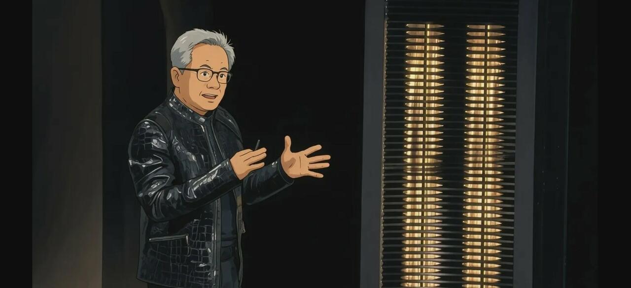Jensen Huang at CES, Studio Ghibli style.