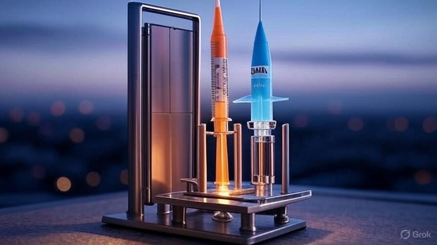 Two syringes on a launch pad.