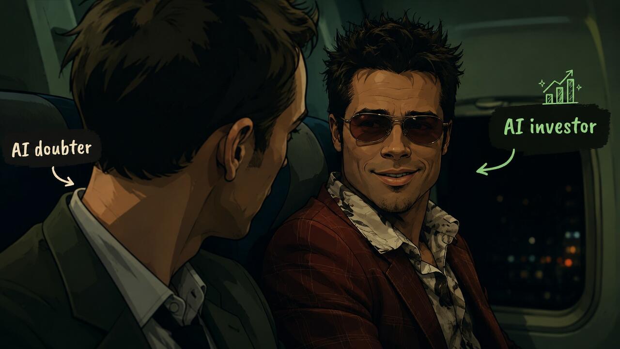 Tyler Durden as an AI investor and Jack as an AI doubter.