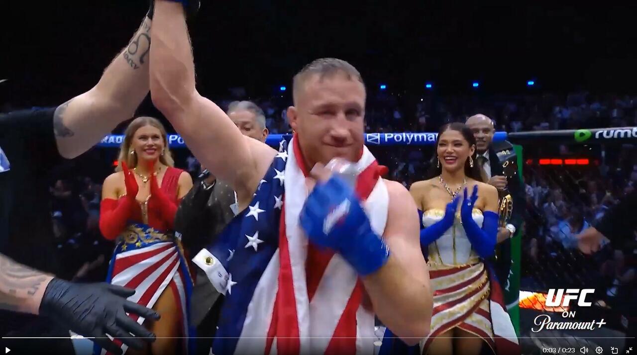 American Justin Gaethje after winning the UFC Lightweight Championship Sunday night.