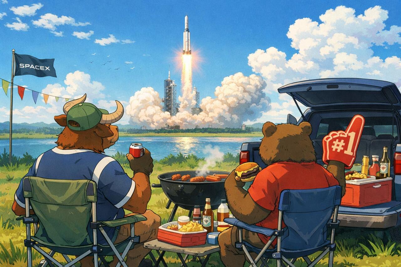 A bull and bear enjoying a SpaceX launch.