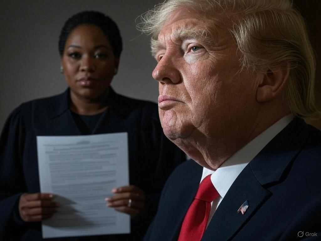 Trump with a judge in the background. 