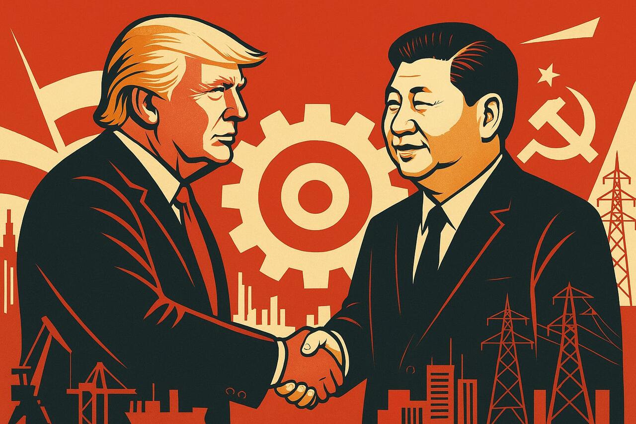 Trump and Xi, Socialist Realism-style. 
