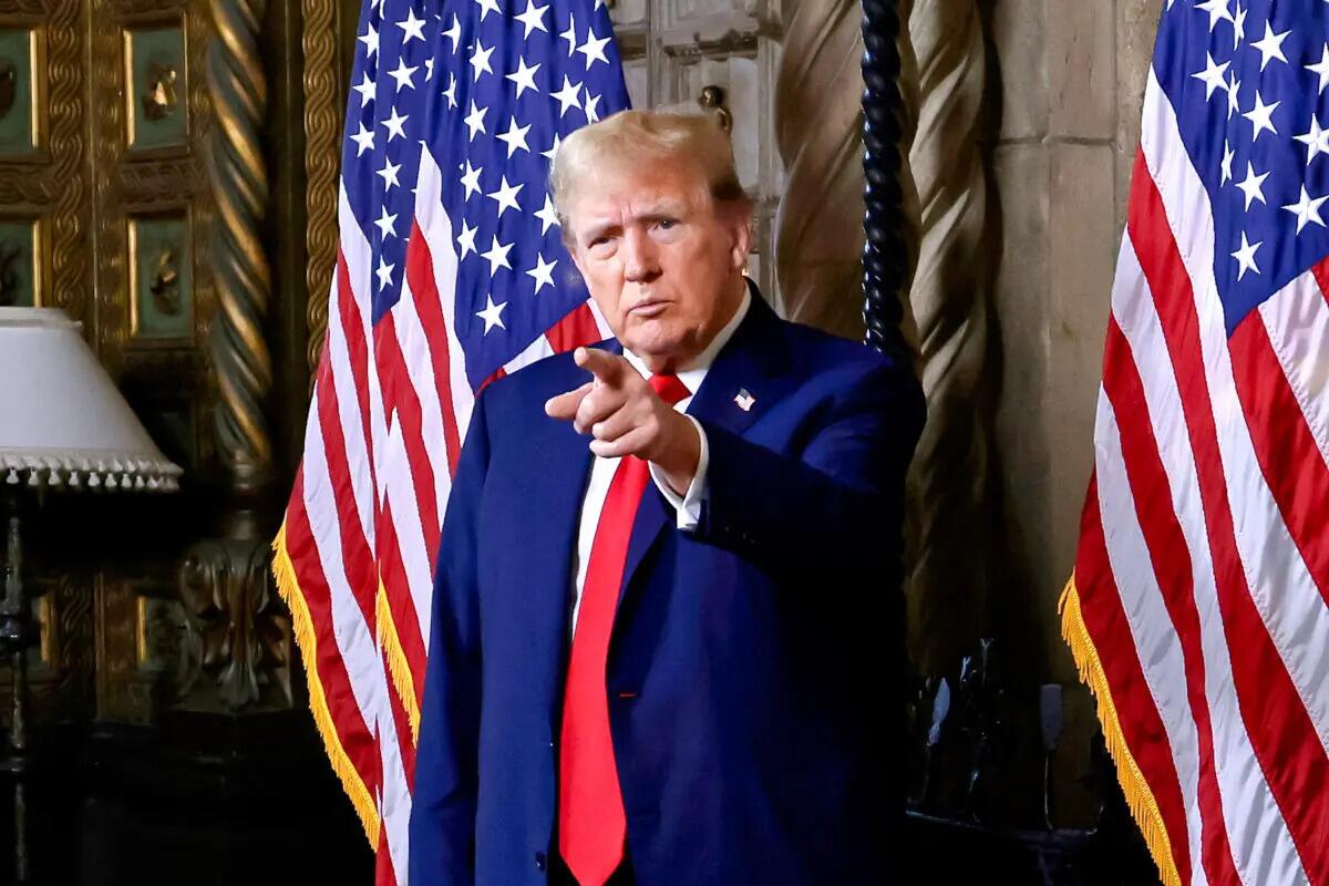 Republican presidential candidate former President Donald Trump speaks in the library at Mar-a-Lago in Palm Beach, Fla., on March 4, 2024. (Alon Skuy/Getty Images)