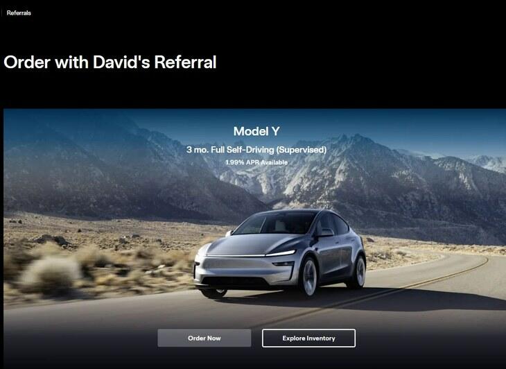 Tesla Model Y referral offer: three months of Full Self-Driving (Supervised); current terms at the referral link