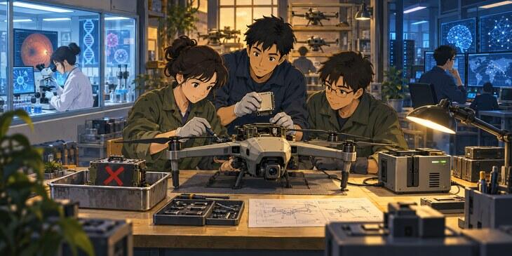 Researchers assembling a drone without Chinese components