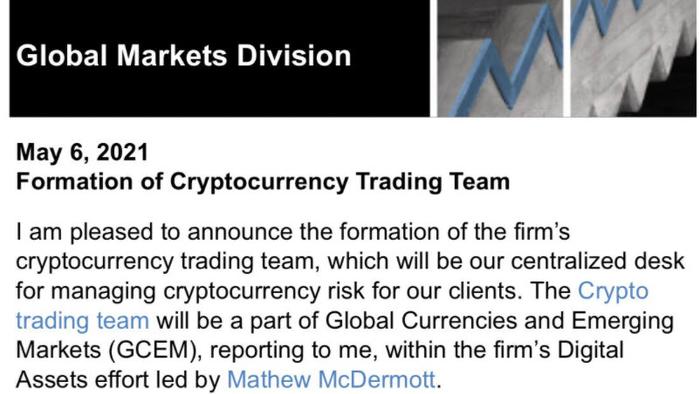 Goldman Announces Formation Of New Crypto Trading Desk - Vimarsana News