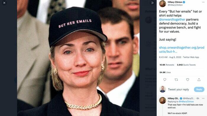 Hillary Clinton Fundraises With 'But Her Emails' Merchandise After FBI's Trump Raid - Vimarsana News