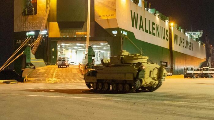 NextImg:Track US Vessel With 60 Bradley Tanks Bound For Ukraine