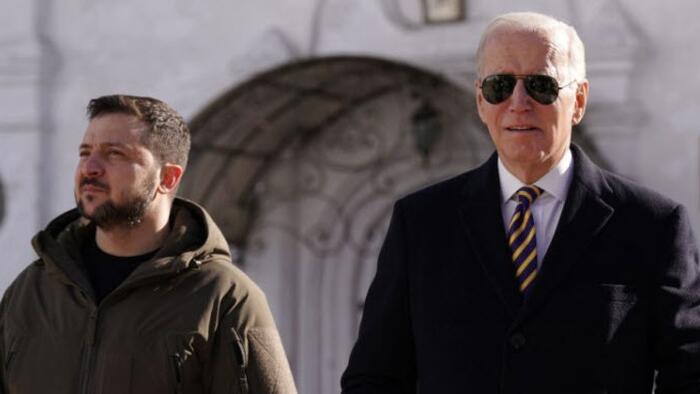 NextImg:Air Raid Sirens Blared For Dramatic Effect During Biden's Visit To Kiev