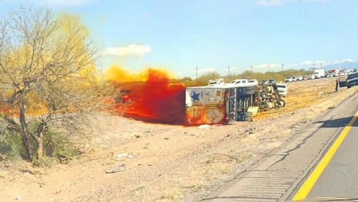 NextImg:Truck Overturns In Arizona, Spills Nitric Acid, Shelter-In-Place Reinstated