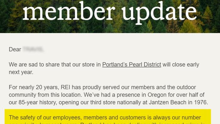 NextImg:REI To Close Portland Store, Citing 'Safety Of Our Employees' And 'Out-Of-Control' Thefts