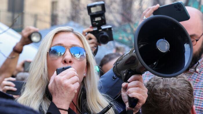 NextImg:"This Is What Happens In Communist Countries": Rep. Greene Decries Trump Indictment In Rally Outside NY Courthouse