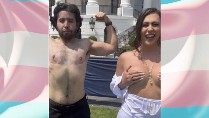 NextImg:Watch: Transgender "Influencers" Posed Topless Outside White House During Pride Event