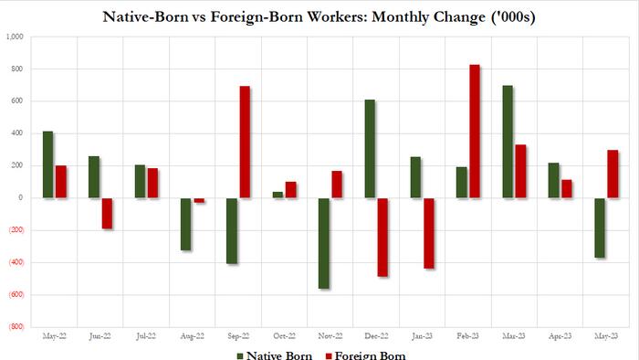 NextImg:Native-Born Workers Tumble By 369K, As Foreign-Born Workers Soar To Record High