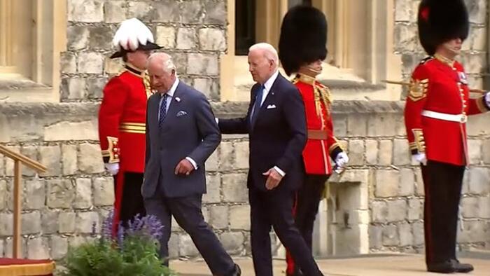 NextImg:Watch: Biden Can Barely Walk As He Holds On To King Charles III