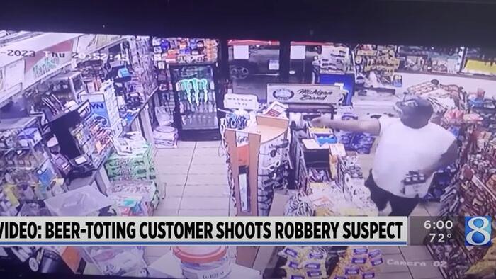 NextImg:Watch: 'Good Guy' With Gun (& Six-Pack Of Beer) Takes Down 'Bad Guy' With Gun