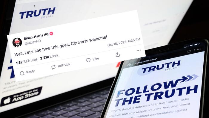NextImg:Biden Joins Truth Social, Immediately Gets Pummelled Into Oblivion
