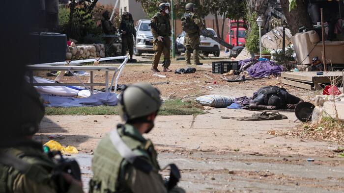 NextImg:"It's Not A Battlefield, It's A Massacre": Israeli Army Takes Foreign Press To Scenes Of Kibbutz Slaughter