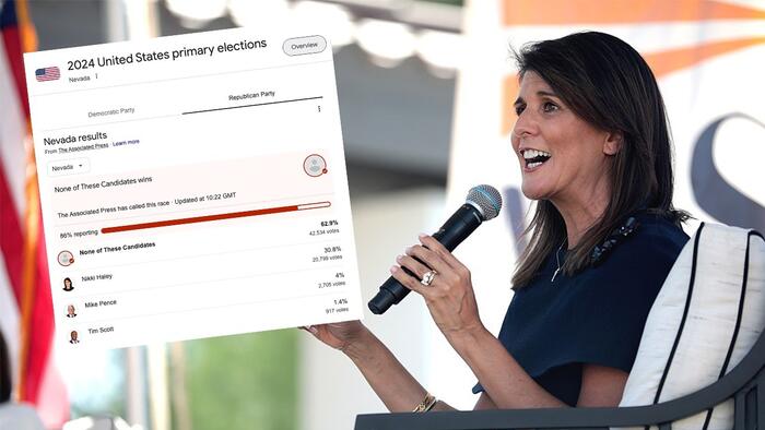 NextImg:Nikki Haley Just Lost A GOP Primary To 'None Of These Candidates'