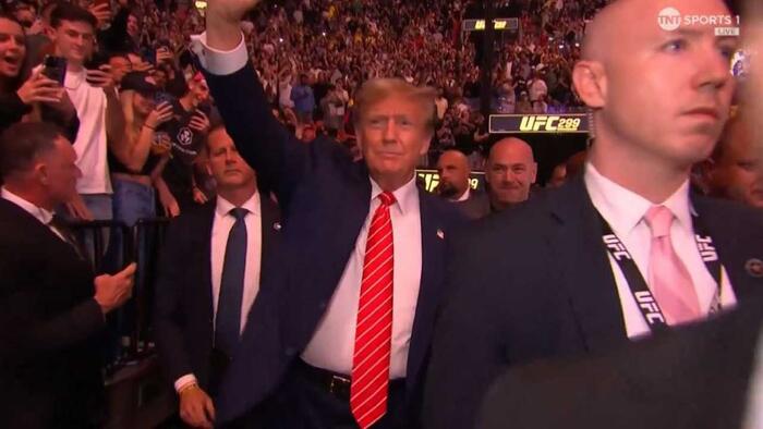 NextImg:Watch: Crowd Roars As Trump Enters Packed UFC Arena